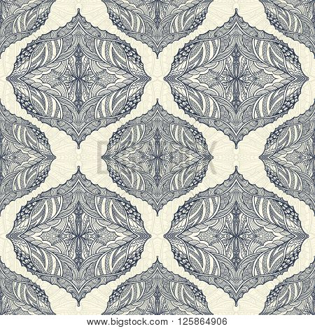 Seamless pattern in  Zen doodle or  Zen tangle  style black on white for coloring page or relax coloring book or wallpaper or for decorate package clothes  or different things