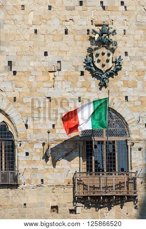 Detail of the palace of old people (Palazzo degli Anziani o di Giano) Town Hall of Pistoia Tuscany Italy - XIII - XIV century
