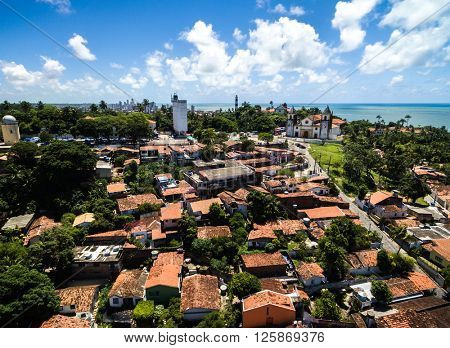 Aerial View of Olinda and Se Cathedral in Olinda, Recife, Brazil