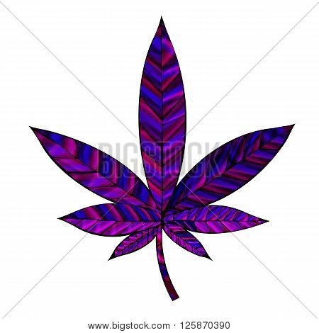 Stunning purple cannabis leaf in stained-glass style isolated on white.