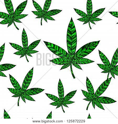 Stunning seamless cannabis leaf in stained-glass style isolated on white.