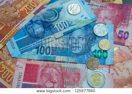 South African Rand currency and coins background