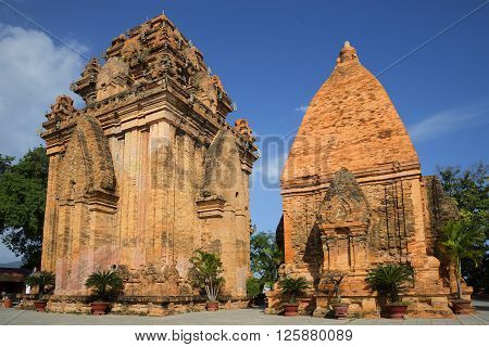 Two ancient Cham towers, temple complex of po Nagar. Nha Trang, Vietnam