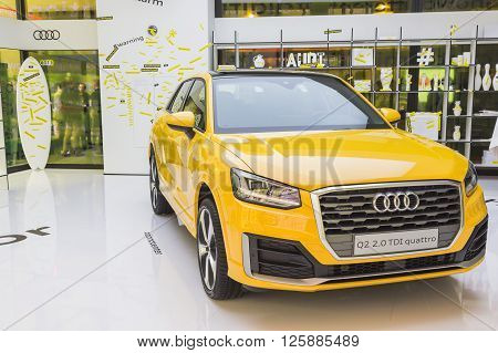 New Audi Q2 Car On Display At Fuorisalone 2016 In Milan, Italy