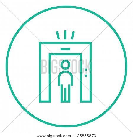 Man going through metal detector gate line icon.