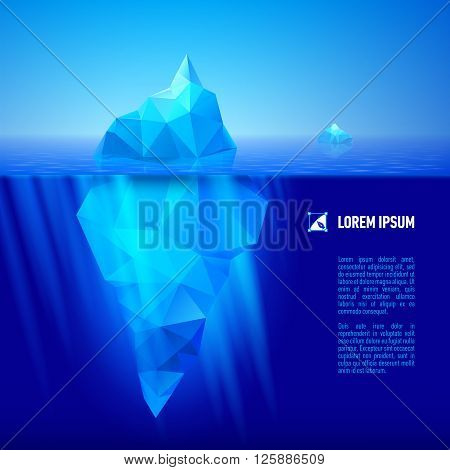 big blue iceberg drifting in the sea. Half of it is under water.