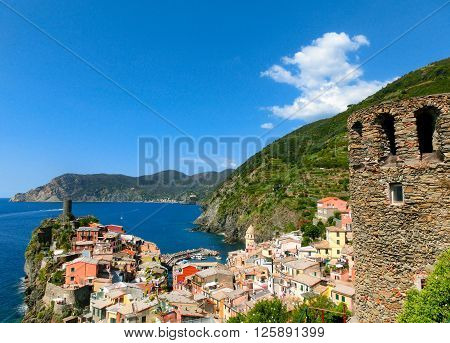 The view of Vernazza in Cinque Terre, Italy
