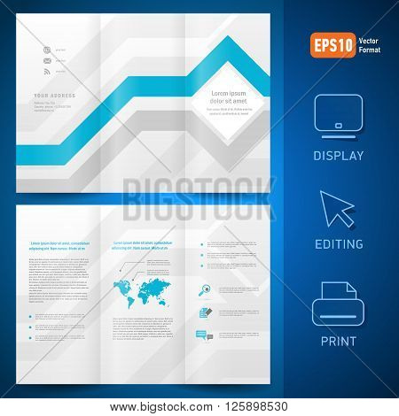 brochure design template vector folder leaflet geometric abstract grach diagram blue line grey background. mock-up is no effect no transparent