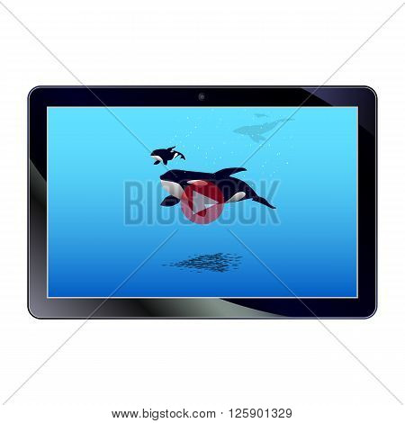 Vector illustration of online video on the tablet. Isolated on white background.