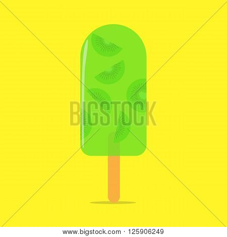 Kiwi Ice Cream with frozen fruits. Frozen fruit dessert.