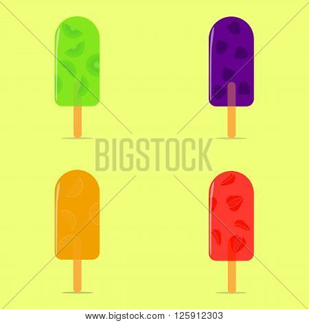 Ice cream with strawberry, orange, kiwi and blackberry