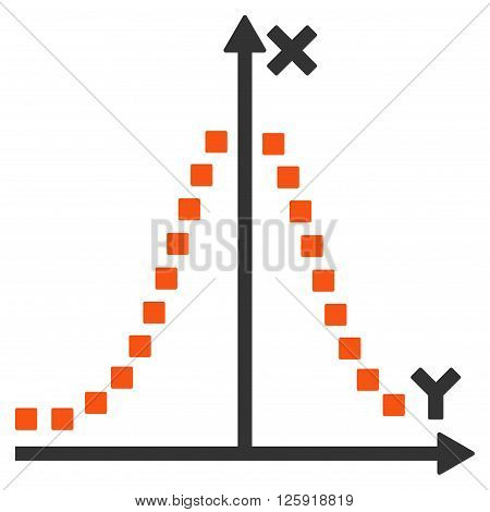 Gauss Plot vector toolbar icon. Style is bicolor flat icon symbol, orange and gray colors, white background, square dots.
