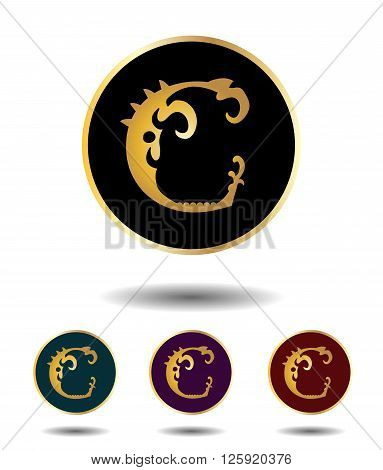 Vector Icon Logo Set 3 In 1 With Vintage Gothic Gold Letter 