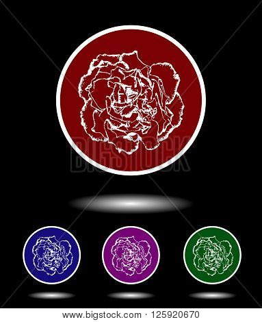 Vector Icon Logo Set 3 In 1 With Modern Vintage White Clove Flower On Red, Blue, Violet And Green Ba