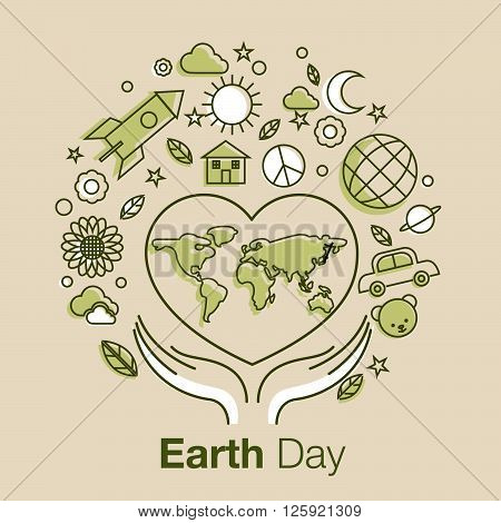 earth day line art style logo icon vector