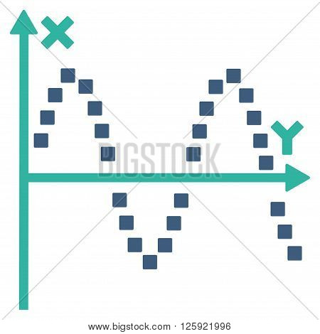 Sine Plot vector toolbar icon. Style is bicolor flat icon symbol, cobalt and cyan colors, white background, square dots.