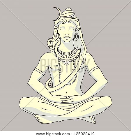 Shiva statue in sunlight. Isolated vector illustration.