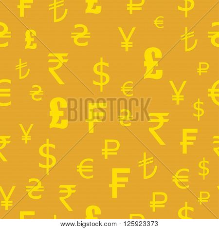 Icons set of currencies of the world. Seamless pattern. Dollar euro pounds francs rupees yen
