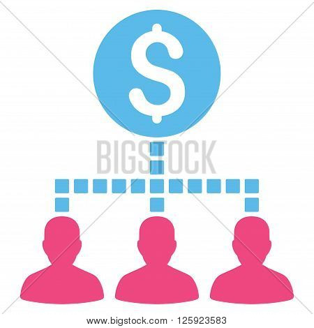 Money Recipients vector toolbar icon. Style is bicolor flat icon symbol, pink and blue colors, white background, square dots.