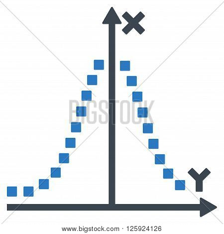 Gauss Plot vector toolbar icon. Style is bicolor flat icon symbol, smooth blue colors, white background, square dots.