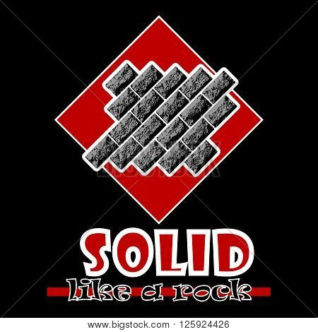 Solid like a rock. Abstract vector red style flat logo print bricks design. Used for print on T-shirts web logo icon decor. Vector illustration