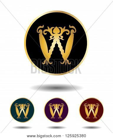 Vector Icon Logo Set 3 In 1 With Vintage Gothic Gold Letter 