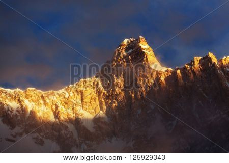 Scenic view of Jannu peak, Kanchenjunga Region, Himalayas, Nepal.