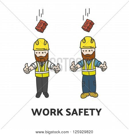 Work safety vector illustration. Construction manager and worker