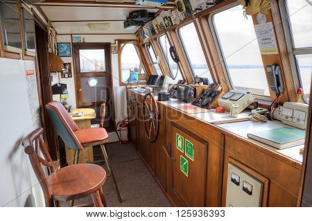 THESSALONIKI GREECE - March 17.2016: Bridge (nautical) of modern excursion marine steamship