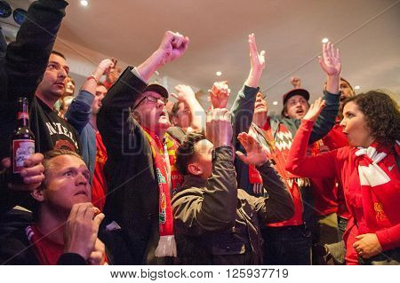LIVERPOOL, UK - MAY 11th 2014: Liverpool Football Club supporters outside Anfield for the final title race match of the season against Newcastle