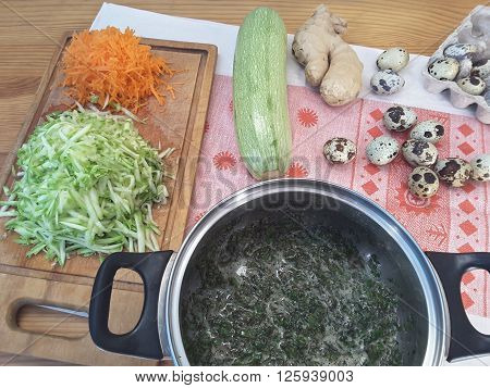 Cooking with wild plants, Squash goutweed muffins with ginger and quail eggs
