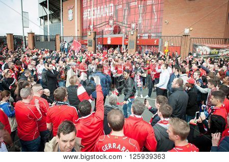 LIVERPOOL, UK - MAY 11th 2014: Liverpool Football Club supporters outside Anfield for the final title race match of the season against Newcastle