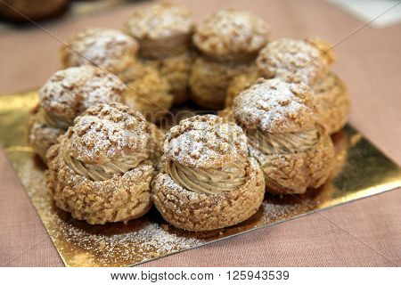 Appetizing cakes with custard on white background
** Note: Shallow depth of field