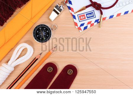 Orderliness White Scout Rope, Scarf, Whistle, Pencil, Compass, Envelope And Blank Shoulder Epaulette