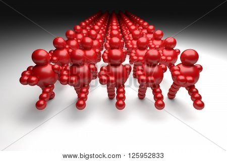 3D abstract red marching in military order 