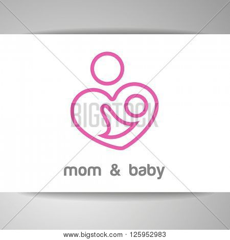 Mom and baby. Logo template. Mother's care sign. Symbol of parental love. Vector illustration. Icon mother and baby.