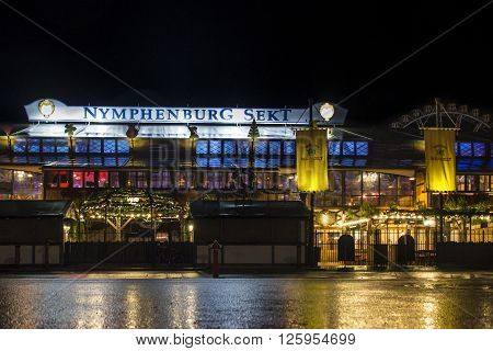 MUNICH, GERMANY - SEPTEMBER 18, 2015: Nightshot of the Kuflers Weinzelt on Theresienwiese