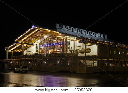 MUNICH, GERMANY - SEPTEMBER 18: Nightshot of the Schuetzenfestzelt on Theresienwiese during Oktoberfest