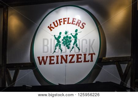 MUNICH, GERMANY - SEPTEMBER 18, 2015: Nightshot of the Kuflers Weinzelt on Theresienwiese