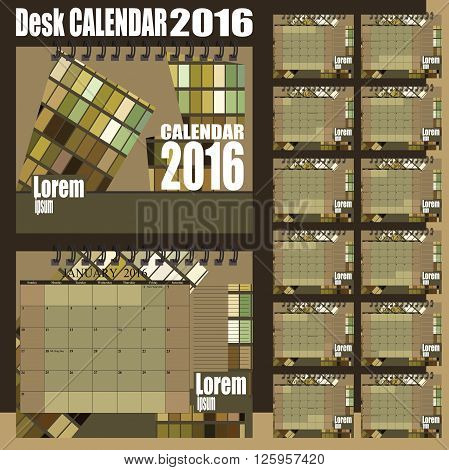Stylish vector desk calendar 2016 - olive green