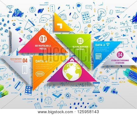 Hand Drawn Style Business Design. Pencil Sketch. Set of application development, web site coding, information and mobile technologies vector icons and elements. Modern collection. Steps and Options.
