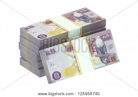 packs of Zambian kwacha 3D rendering on white