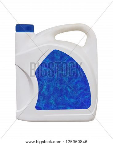 Canister of white plastic with a blue lid on white background