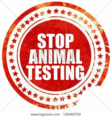 stop animal testing, isolated red stamp on a solid white background