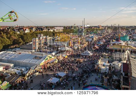MUNICH, GERMANY - OCTOBER 02: Aerial view on the Oktoberfest on Theresienwiese in Munich
