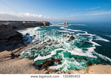 Arch Rock Formation in La Portada National Reserve is an emblem of Chilean Coast