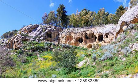 View of the Villaggio Bizantino also called the village in the rock Calascibetta. Sicily