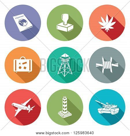 Border crossing Icons Set. Vector Illustration. Isolated Flat Icons collection on a color background for design