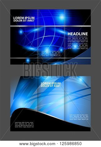 Wave blue design template for tri-fold brochure, vector
