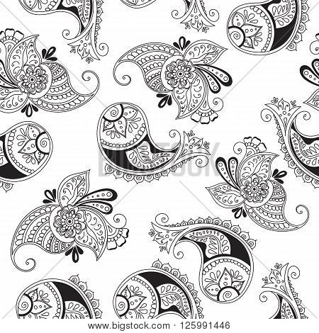 Seamless indian cucumbers pattern. Stock mehndi illustration for design